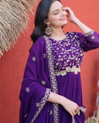 Violet faux georgette readymade anarkali suit with sequin  & embroidery work 2