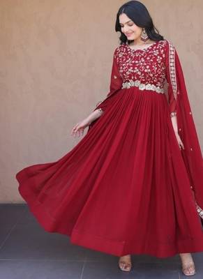 Maroon faux georgette readymade anarkali suit with sequin  & embroidery work 1