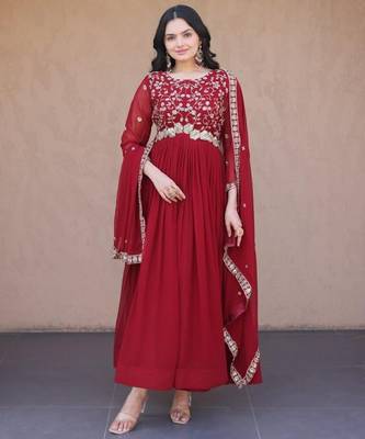 Maroon faux georgette readymade anarkali suit with sequin  & embroidery work 2
