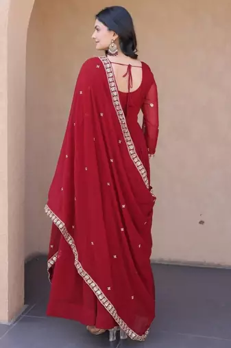 Maroon faux georgette readymade anarkali suit with sequin  & embroidery work
