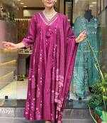 Wine rayon slub kurta pant dupatta set