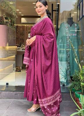Wine rayon slub kurta pant dupatta set 2