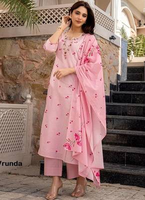 Light pink chanderi silk kurta pant dupatta set 1