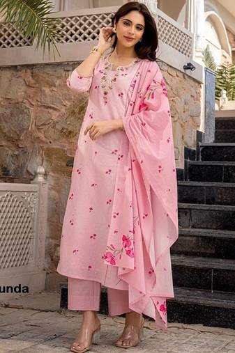 Light pink chanderi silk blend kurta pant dupatta set