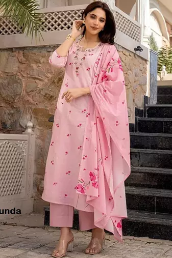 Light pink chanderi silk kurta pant dupatta set
