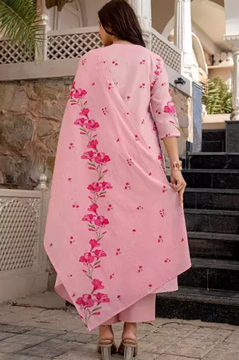 Light pink chanderi silk kurta pant dupatta set