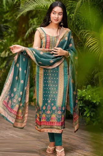 Green tussar silk kurta pant dupatta set