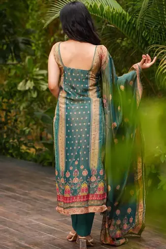 Green tussar silk kurta pant dupatta set