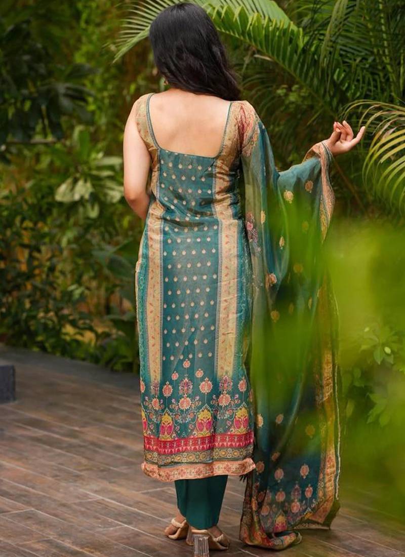 Green tussar silk kurta pant dupatta set