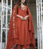 Orange rayon slub kurta pant dupatta set
