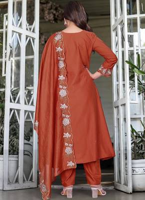 Orange rayon slub kurta pant dupatta set 2