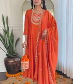 Orange heavy vichitra silk kurta pant dupatta set