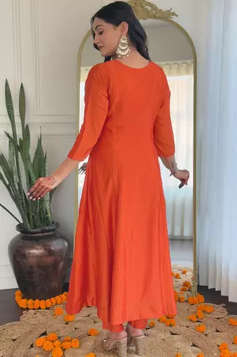 Orange heavy vichitra silk kurta pant dupatta set