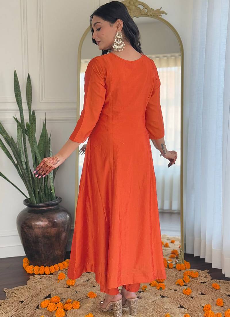 Orange heavy vichitra silk kurta pant dupatta set