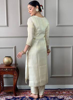Off white viscose chanderi kurta pant dupatta set 2