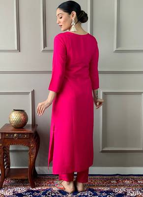 Pink viscose chanderi kurta pant dupatta set 2