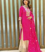 Pink fox georgette sharara suit with embroidered dupatta