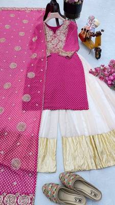 Pink fox georgette sharara suit with embroidered dupatta 3