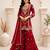 Red faux georgette embroidered sharara suit set with dupatta