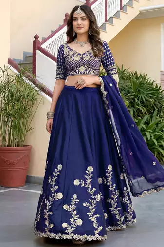Blue Thread & Sequins Emroidery  Silk blend Lehenga Choli With Dupatta