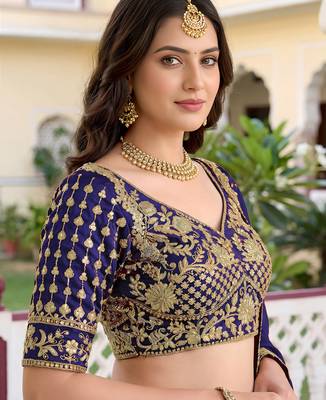 Blue Thread & Sequins Emroidery  Silk blend Lehenga Choli With Dupatta 5