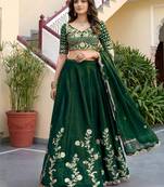 Green Thread & Sequins Emroidery  Silk blend Lehenga Choli With Dupatta