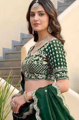 Green Thread & Sequins Emroidery  Silk blend Lehenga Choli With Dupatta