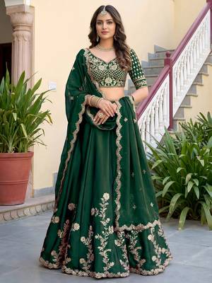 Green Thread & Sequins Emroidery  Silk blend Lehenga Choli With Dupatta 3