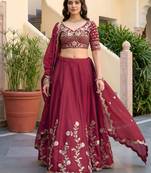 Maroon Thread & Sequins Emroidery  Silk blend Lehenga Choli With Dupatta