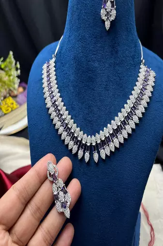 Amethyst Bridal Jewelry Set: Cubic Zirconia Necklace & Drop Earrings