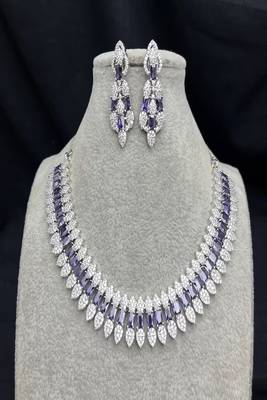 Amethyst Bridal Jewelry Set: Cubic Zirconia Necklace & Drop Earrings 3