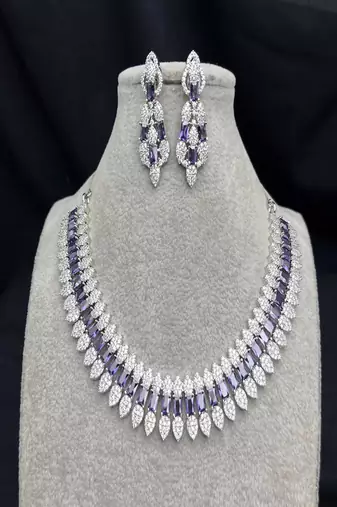 Amethyst Bridal Jewelry Set: Cubic Zirconia Necklace & Drop Earrings