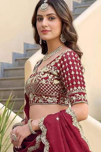 Maroon Thread & Sequins Emroidery  Silk blend Lehenga Choli With Dupatta