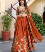 Orange Thread & Sequins Emroidery  Silk blend Lehenga Choli With Dupatta