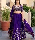 Purple Thread & Sequins Emroidery  Silk blend Lehenga Choli With Dupatta