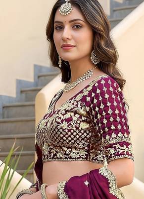 Wine Thread & Sequins Emroidery  Silk blend Lehenga Choli With Dupatta 2