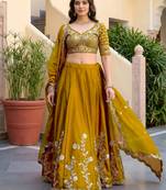 Yellow Thread & Sequins Emroidery  Silk blend Lehenga Choli With Dupatta