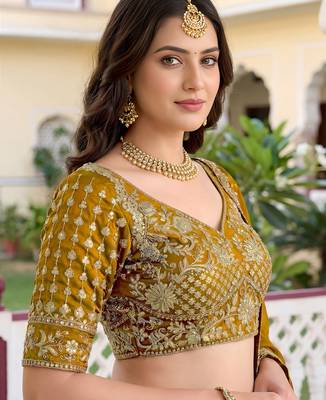 Yellow Thread & Sequins Emroidery  Silk blend Lehenga Choli With Dupatta 5