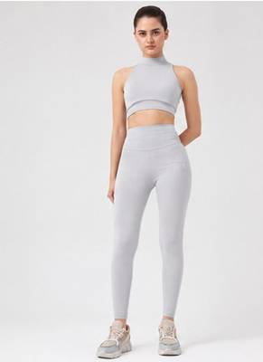 Anushil women solid high neck sleeveless crop top with high-rise tights co-ord activewear set 1