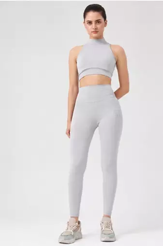 Anushil women solid high neck sleeveless crop top with high-rise tights co-ord activewear set