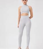 Anushil women solid high neck sleeveless crop top with high-rise tights co-ord activewear set