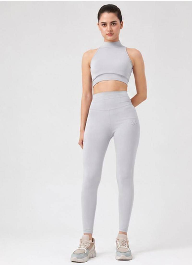 Anushil women solid high neck sleeveless crop top with high-rise tights co-ord activewear set