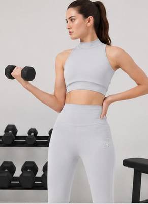 Anushil women solid high neck sleeveless crop top with high-rise tights co-ord activewear set 3