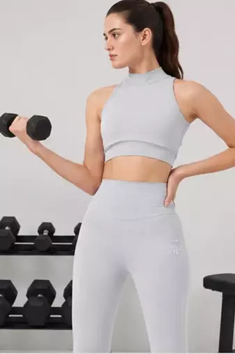 Anushil women solid high neck sleeveless crop top with high-rise tights co-ord activewear set