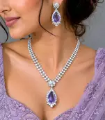 Amethyst Purple Bridal Jewelry Set, Tear Crystal Necklace, Drop Earrings, Lavender Wedding Accessory