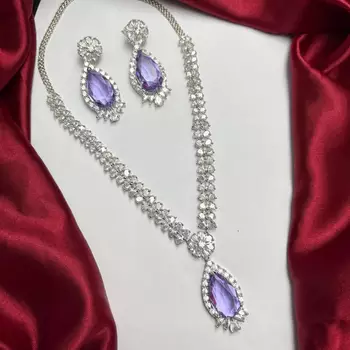 Amethyst Purple Bridal Jewelry Set, Tear Crystal Necklace, Drop Earrings, Lavender Wedding Accessory 2