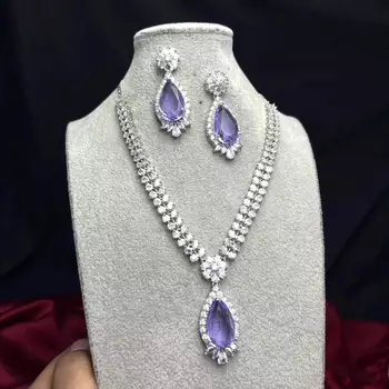 Amethyst Purple Bridal Jewelry Set, Tear Crystal Necklace, Drop Earrings, Lavender Wedding Accessory 3