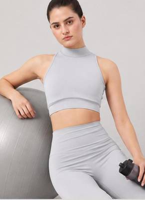 Anushil women solid high neck sleeveless crop top with high-rise tights co-ord activewear set 4
