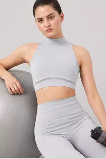 Anushil women solid high neck sleeveless crop top with high-rise tights co-ord activewear set