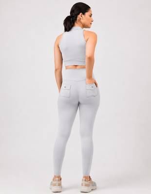 Anushil women solid high neck sleeveless crop top with high-rise tights co-ord activewear set 5